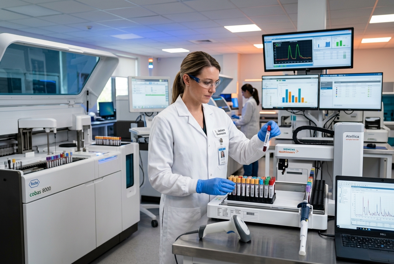Bioquímica y equipamiento de autoanalizadores en laboratorio de análisis clínicos